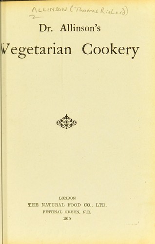 Cover for Dr. Allinson's vegetarian cookery