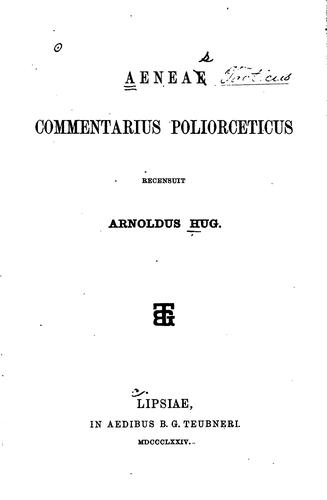Cover for Aeneae Commentarius poliorceticus