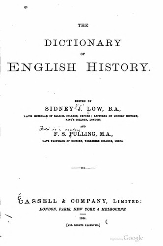 Cover for The dictionary of English history.