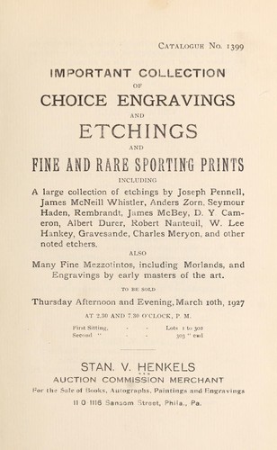 Cover for Important collection of choice engravings and etchings and fine and rare sporting prints