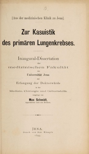 Cover for Zur Kasuistik des primaren Lungenkrebses ...