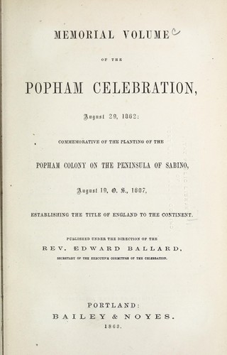 Cover for Memorial volume of the Popham celebration, August 29, 1862