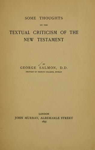Cover for Some thoughts on the textual criticism of the New Testament.