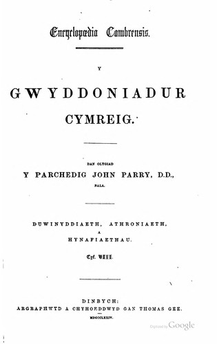 Cover for Encyclopædia Cambrensis = y gwyddoniadur Cymreig