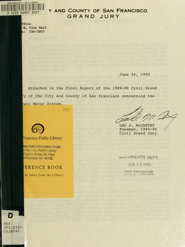 Cover for Final report of the 1989-90 Civil Grand Jury of the City and County of San Francisco concerning the Deputy Mayor system.