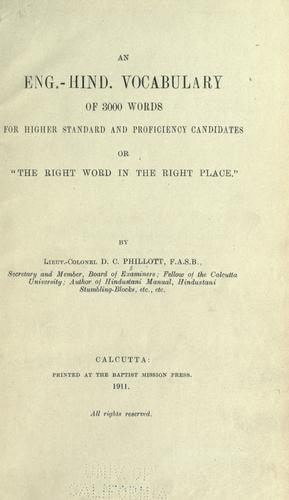 Cover for An Eng.-Hind. vocabulary of 3000 words for higher standard and proficiency candidates, or, "The right word in the right place"