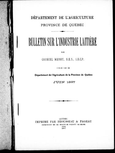 Cover for Bulletin sur l'industrie laitière