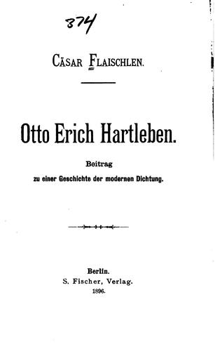Cover for Otto Erich Hartleben: Beitrag zu einer Geschichte der modernen Dichtung