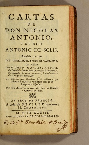 Cover for Cartas de don Nicolas Antonio, i de don Antonio de Solis