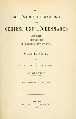 Cover for Die infectiös-eiterigen Erkrankungen des Gehirns und Rückenmarks