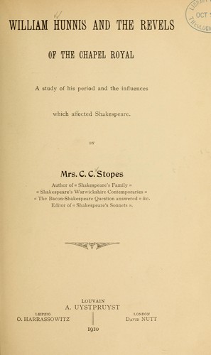 Cover for William Hunnis and the revels of the Chapel Royal