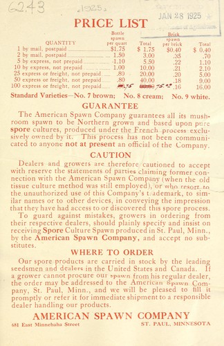 Cover for Price list [for mushroom spawn]