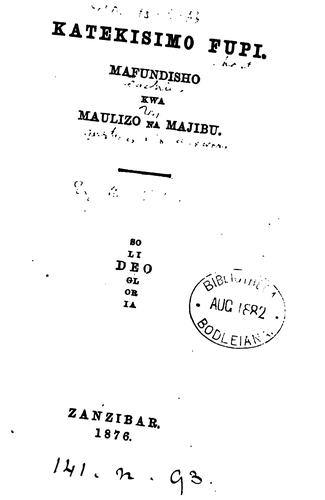 Cover for Katekisimo fupi [by A.P. Forbes, tr. by E. Steere].