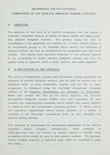 Cover for Determining the occupational composition of the selected immigrant worker category
