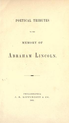 Cover for Poetical tributes to the memory of Abraham Lincoln.
