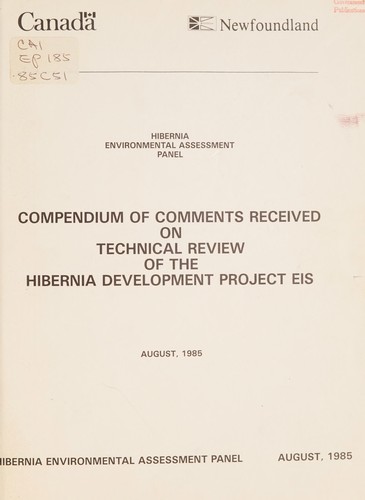 Cover for COMPENDIUM OF COMMENTS RECEIVED ON TECHNICAL REVIEW OF THE HIBERNIA DEVELOPMENT PROJECT EIS (ENVIRONMENTAL IMPACT STATEMENT)