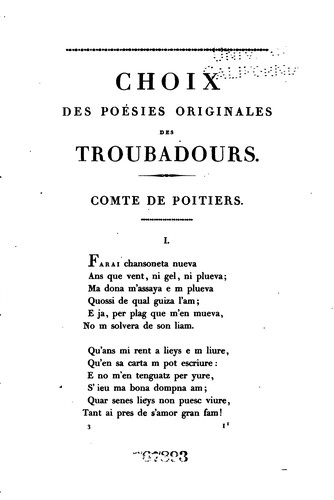 Cover for Choix des poésies originales des troubadours