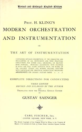 Cover for Prof. H. Kling's Modern orchestration and instrumentation, or, The art of instrumentation