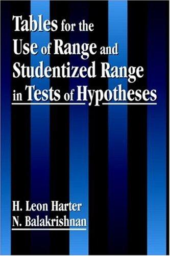 Cover for Tables for the use of range and studentized range in tests of hypotheses