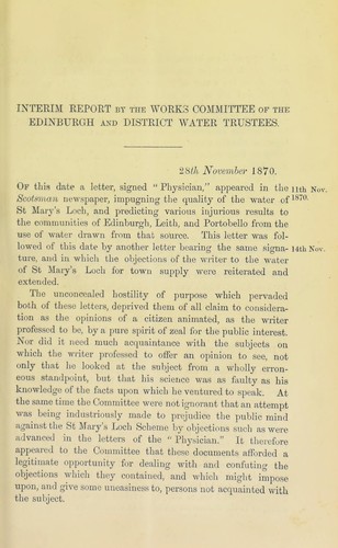 Cover for Interim report by the Works Committee of the Edinburgh and District Water Trustees