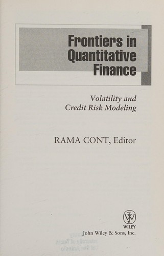 Cover for Frontiers in quantitative finance