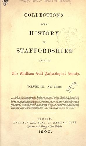 Cover for Collections for a history of Staffordshire. New Series Volume III