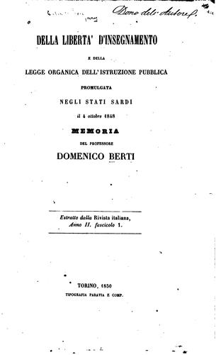 Cover for Della liberta' d'insegnamento e della legge organica dell'istruzione pubblica promulgata negli ...