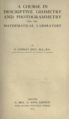 Cover for A course in descriptive geometry and photogrammetry for the mathematical laboratory