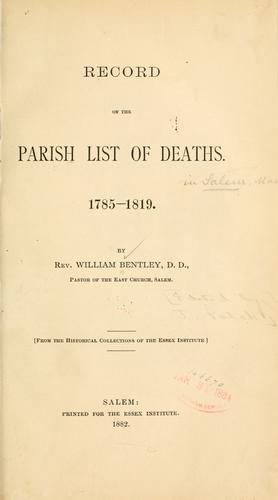 Cover for Record of the parish list of deaths.