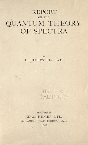 Cover for Report on the quantum theory of spectra