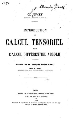 Cover for Introduction au calcul tensoriel et au calcul différentiel absolu