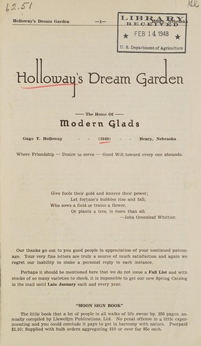 Cover for Holloway's Dream Garden, the home of modern glads, 1949