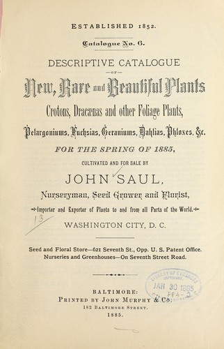 Cover for John Saul's catalogue of plants for the spring of 1885