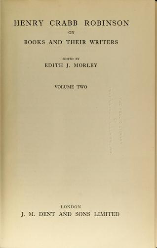 Cover for Henry Crabb Robinson on books and their writers