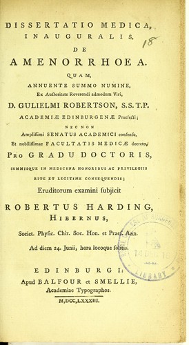 Cover for Dissertatio medica, inauguralis, de amenorrhoea ...