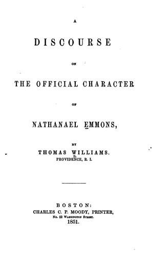 Cover for A discourse on the official character of Nathanael Emmons
