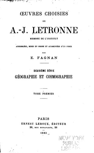 Cover for Œuvres chooises de A.-J. Letronne ...
