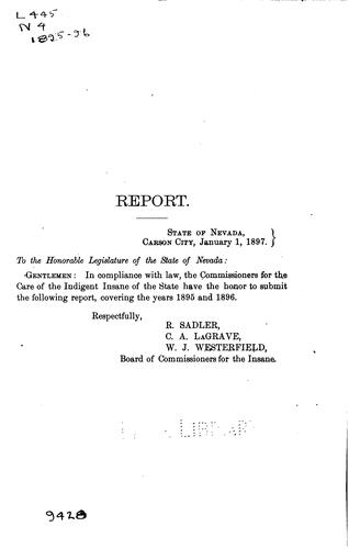 Cover for Report of Commissioners for the care of the indigent insane and Report of Superintendent Nevada ...