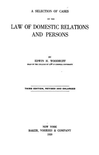 Cover for A selection of cases on domestic relations and the law of persons