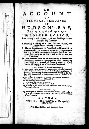 Cover for An account of six years residence in Hudson's-Bay