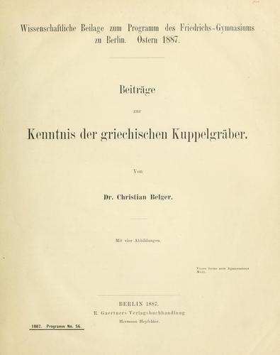 Cover for Beiträge zur Kenntnis der griechischen Kuppelgräber.