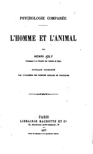 Cover for Psychologie comparée. L'homme et l'animal