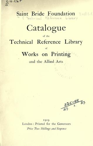 Cover for Catalogue of the Technical Reference Library of works on printing and the allied arts.
