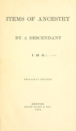 Cover for Items of ancestry.