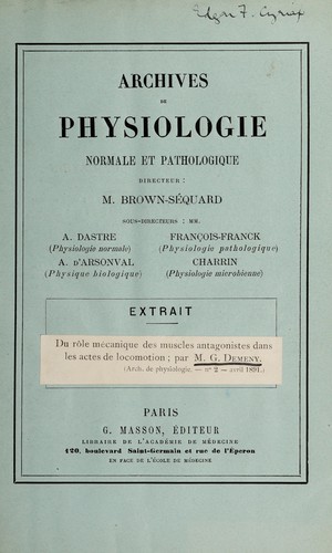Cover for Du rôle mécanique des muscles antagonistes dans les actes de locomotion