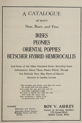 Cover for A catalogue of many new, rare, and fine irises, peonies, oriental poppies, Betscher hybrid hemerocallis ...