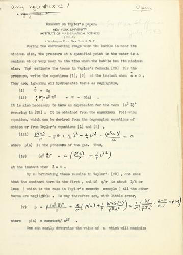 Cover for Comment on Taylor's paper.