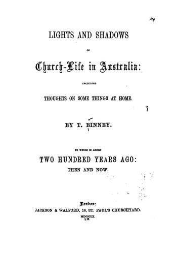 Cover for Lights and shadows of church life in Australia