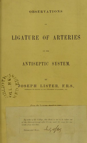 Cover for Observations on ligature of arteries on the antiseptic system