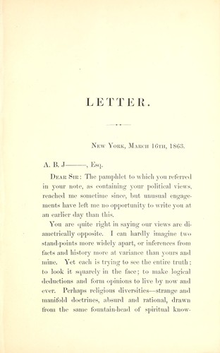 Cover for Letter to A.B.J., author of the pamphlet entitled "The Union as it was and the Constitution as it is."